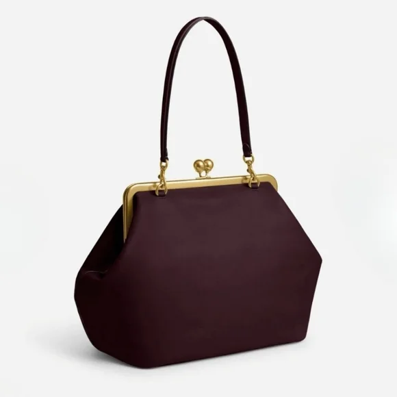 COACH Large Oversized Kisslock Frame Shoulder Bag Clutch Bag Brown - Picture 7 of 11